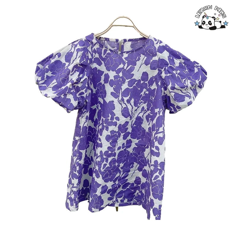 LEZONKIDS - 2021 spring and summer children's clothing girls dress purple flower skirt puff sleeve temperament children's skirt